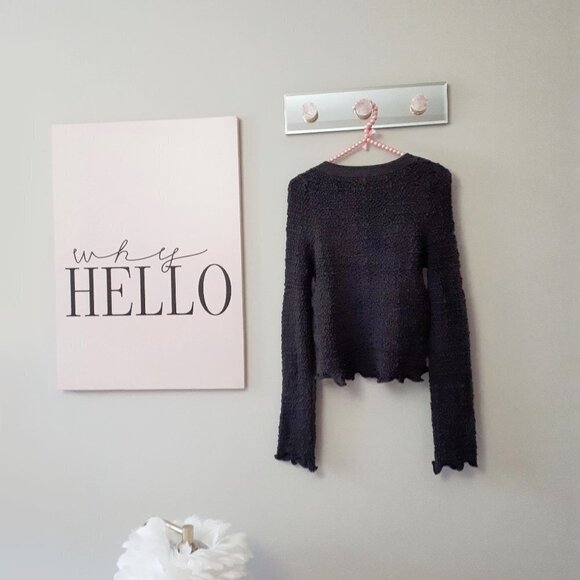 NWT Free People warm grey smocked knit lettuce trim cropped cardigan, M - Picture 10 of 10